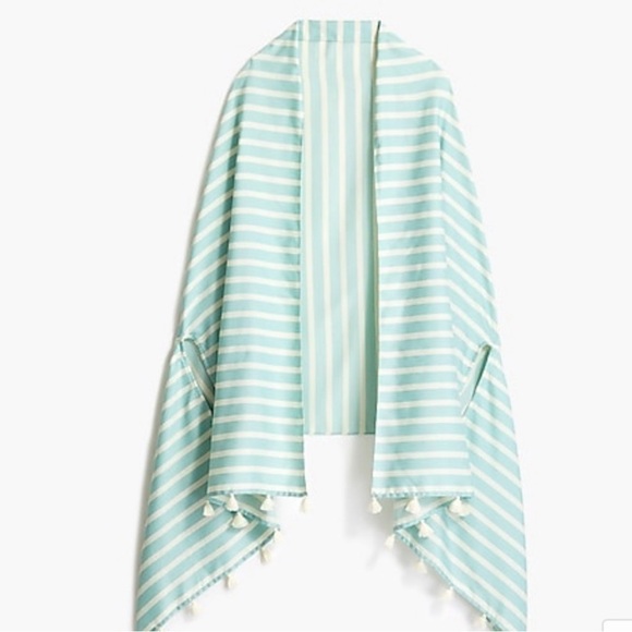 J. Crew Accessories - J. Crew Aqua Blue and White Striped Cape Shaw With Tassels and Arm Holes NWT